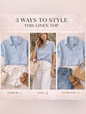 Rachel Zoe Light Blue Linen Short-Sleeve V-Neck Top